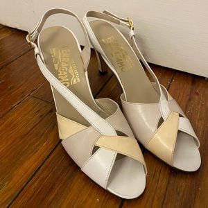 Salvatore Ferragamo white slingback heels